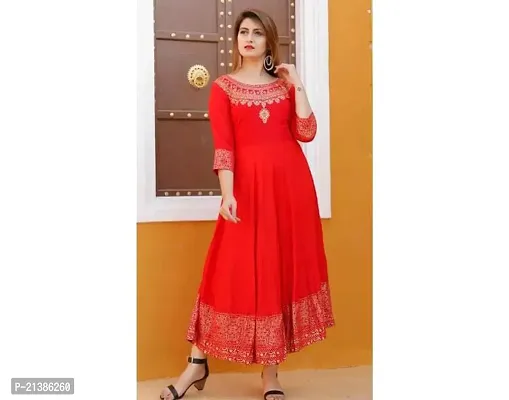 Elegant Rayon Red Printed Anarkali Kurta For Women-thumb0