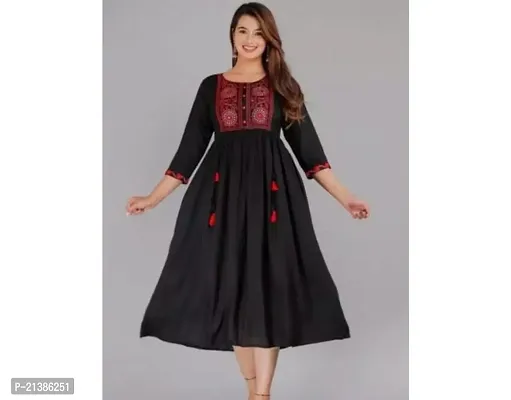 Elegant Rayon Black Embroidered Kurta For Women-thumb0