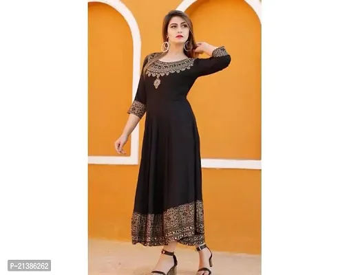Elegant Rayon Black Printed Anarkali Kurta For Women-thumb0