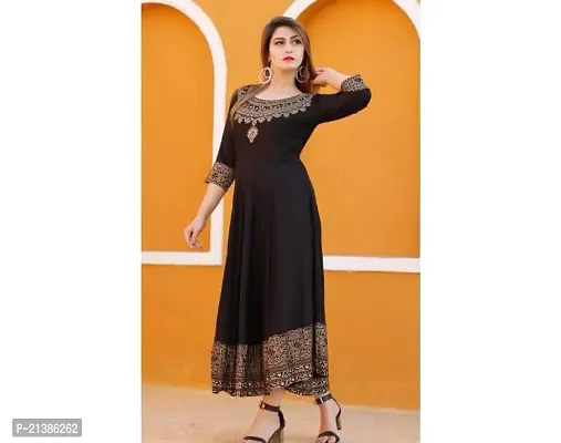 Elegant Rayon Black Printed Anarkali Kurta For Women