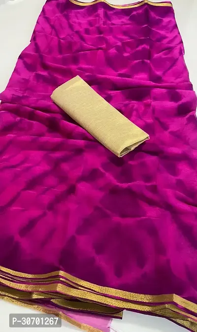 Stylish Pink Chiffon Solid Saree with Blouse piece For Women-thumb0