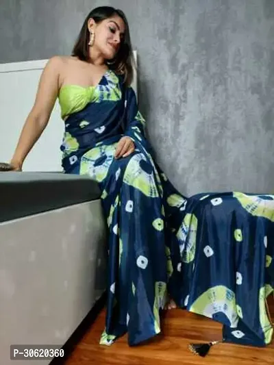 Stylish Silk Blend Blue Printed Saree with Blouse piece For Women