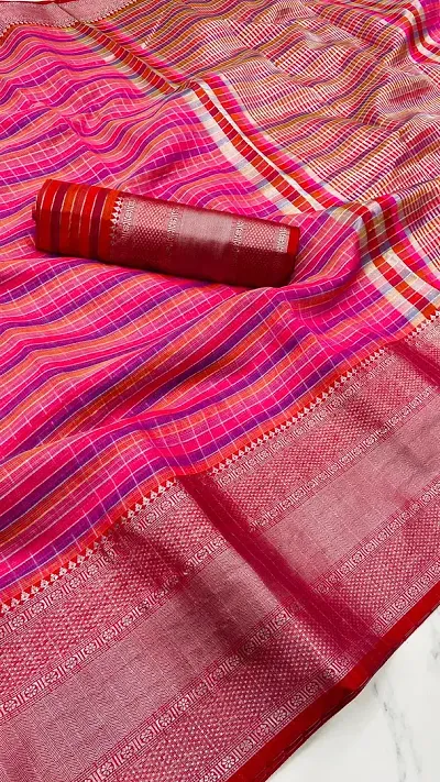 Stylish Kota Doriya Striped Saree with Blouse piece For Women