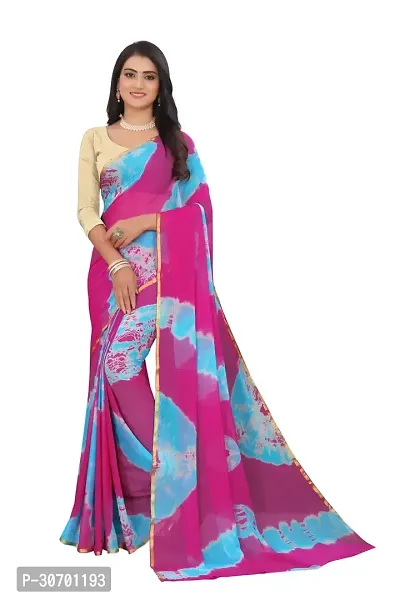 Stylish Pink Chiffon Printed Saree with Blouse piece For Women-thumb0