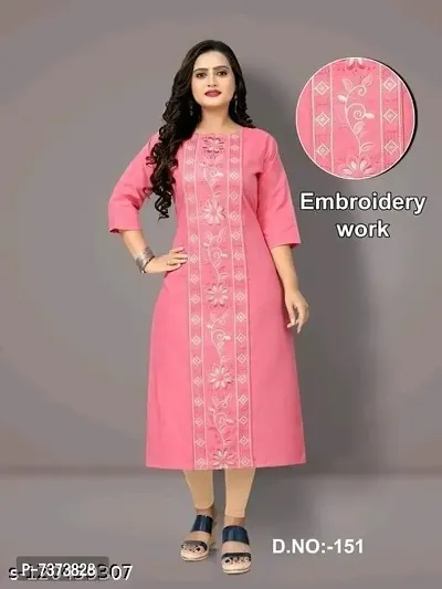 Designer Womens Beautiful Embroidery Work Cotton Kurti-thumb0