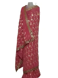 Stylish Pink Georgette Sequined Saree With Blouse Piece For Women-thumb2