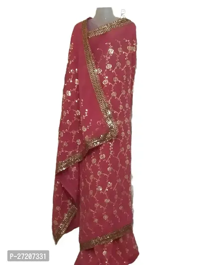 Stylish Pink Georgette Sequined Saree With Blouse Piece For Women-thumb3