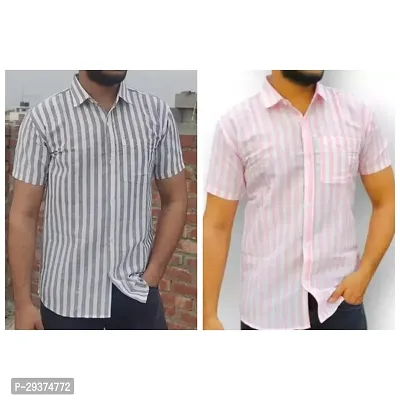 Stylish Multicoloured Cotton Casual Shirt For Men Pack Of 2