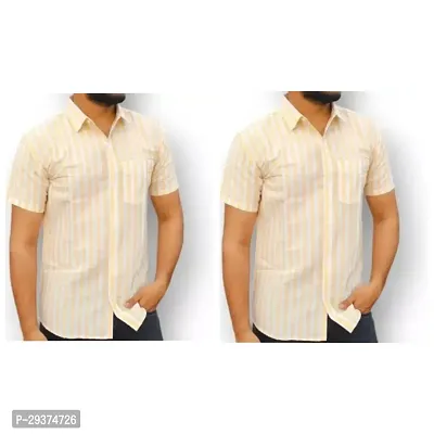 Stylish Yellow Cotton Casual Shirt For Men Pack Of 2