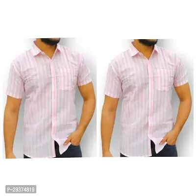 Stylish Pink Cotton Casual Shirt For Men Pack Of 2