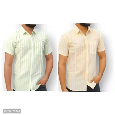 Stylish Multicoloured Cotton Casual Shirt For Men Pack Of 2-thumb0