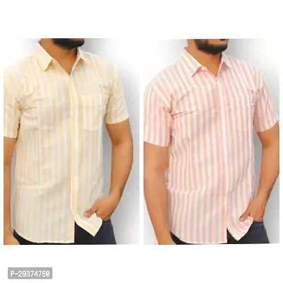 Stylish Multicoloured Cotton Casual Shirt For Men Pack Of 2-thumb0