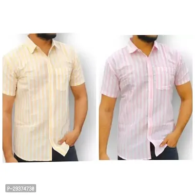 Stylish Multicoloured Cotton Casual Shirt For Men Pack Of 2-thumb0