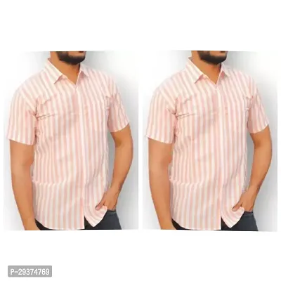 Stylish Peach Cotton Casual Shirt For Men Pack Of 2