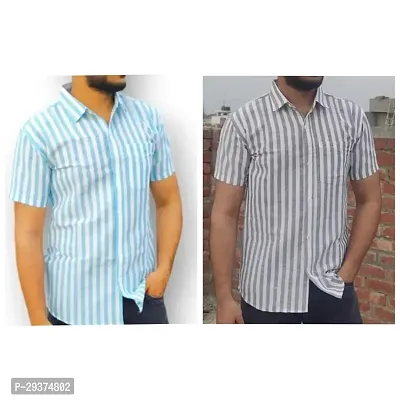 Stylish Multicoloured Cotton Casual Shirt For Men Pack Of 2