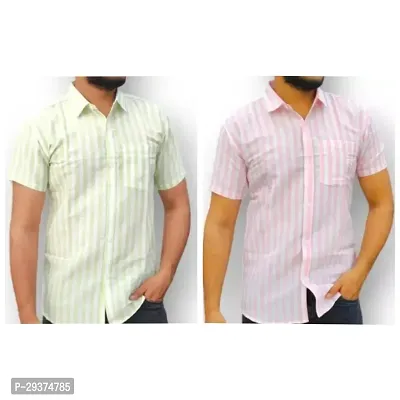 Stylish Multicoloured Cotton Casual Shirt For Men Pack Of 2-thumb0