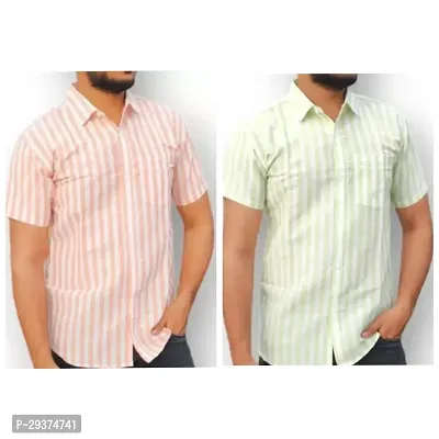 Stylish Multicoloured Cotton Casual Shirt For Men Pack Of 2-thumb0