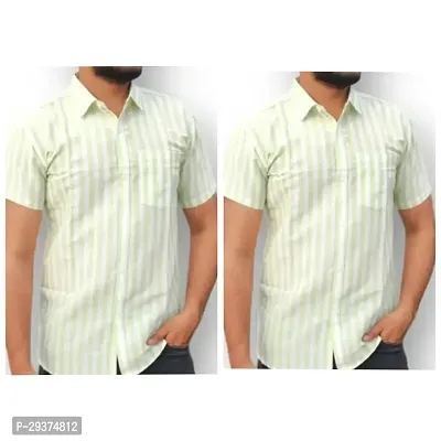 Stylish Green Cotton Casual Shirt For Men Pack Of 2-thumb0