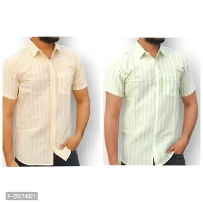 Stylish Multicoloured Cotton Casual Shirt For Men Pack Of 2-thumb0