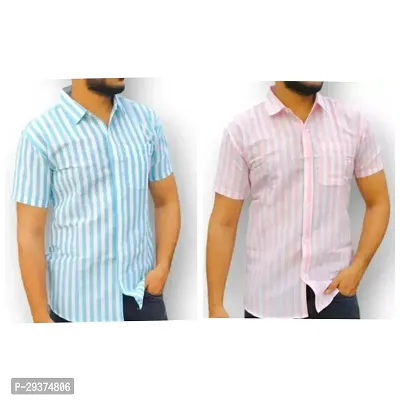 Stylish Multicoloured Cotton Casual Shirt For Men Pack Of 2