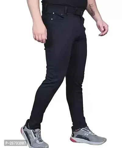 Stylish Polyester Spandex Black Solid Casual Trousers For Men