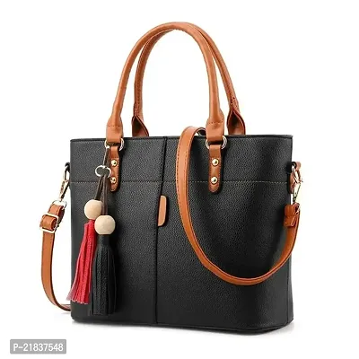Just Chill Womens Leather Handbags Purses Top-handle Totes Shoulder Bag for Ladies(01-Black-Tan)-thumb0