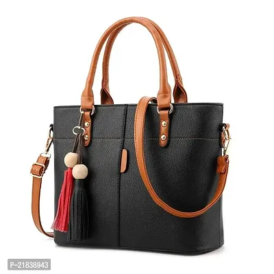 Just Chill Womens Leather Handbags Purses Top-handle Totes Shoulder Bag for Ladies(03-Black-Tan)-thumb0