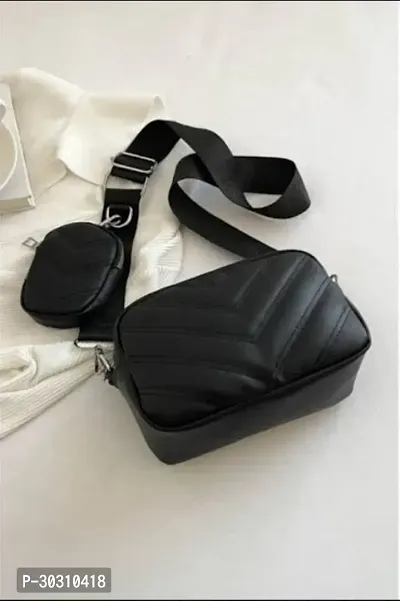 Stylish Black PU Solid Sling Bags For Women