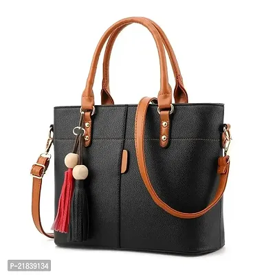 Just Chill Womens Leather Handbags Purses Top-handle Totes Shoulder Bag for Ladies(02-Black-Tan)-thumb0