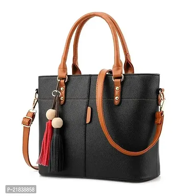 Just Chill Womens Leather Handbags Purses Top-handle Totes Shoulder Bag for Ladies(05-Black-Tan)-thumb0