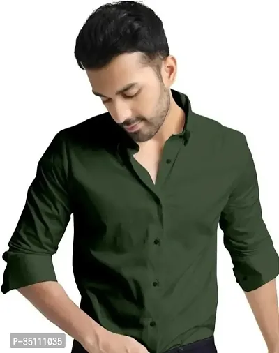 Stylish Green Cotton Blend Long Sleeves Shirt For Men-thumb0