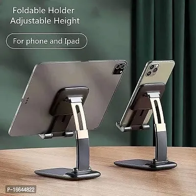 Premium Quality Haau Mobile Stand For Table Adjustable Mobile Phone Foldable Holder Stand Dock Mount Mobile Stand For Online Classes Table Bed Youtuber Video Recoding For All Smartphones, Tabs (Black)-thumb2