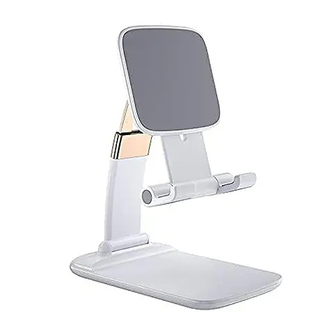 Premium Quality Haau Mobile Stand For Table Adjustable Mobile Phone Foldable Holder Stand Dock Mount Mobile Stand For Online Classes Table Bed Youtuber Video Recoding For All Smartphones, Tabs (White)
