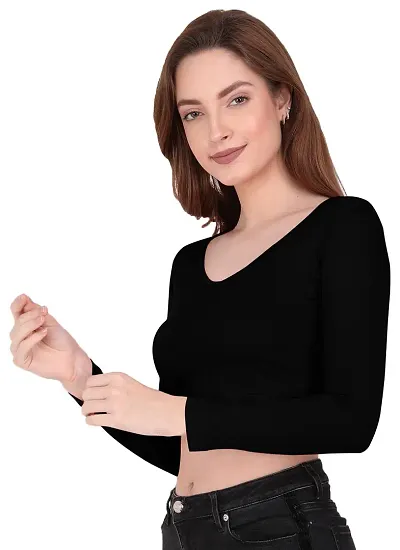 THE BLAZZE 1309 Women's Cotton V-Neck Full Sleeve Crop Top