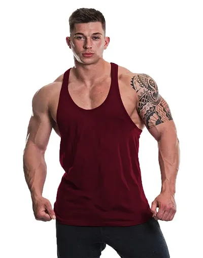 THE BLAZZE Stringer Gym Tank Top Vest/Vests for Mens Sports Wear (Maroon+Navy, M)