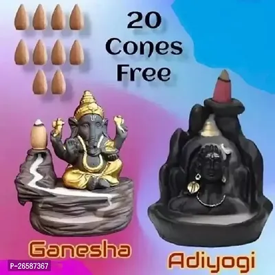 Khushi Enterprises Lord Gnesha and Adiyogi Smoke Backflow Combo With Free 20Pcs Backflow Cones Pack of 2