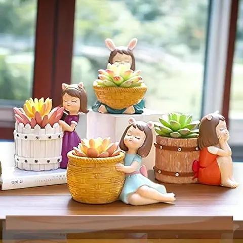 Cute Resin Pot 4 Basket Girls Resin Plant Container Set 12 cm