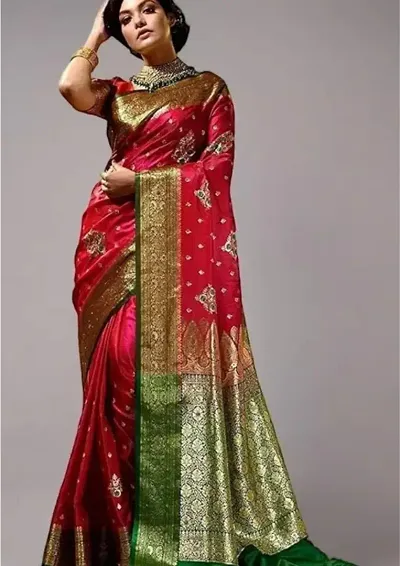 Attractive Satin Saree with Blouse piece 