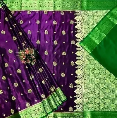 Banarasi Satin Embroidered Sarees with Blouse piece