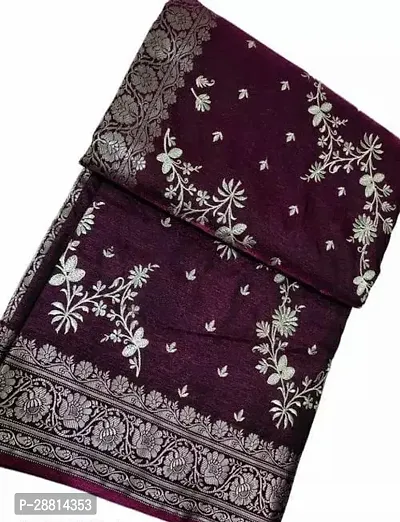 Trendy Purple Embroidered Zari Work Saree with Blouse Piece-thumb0