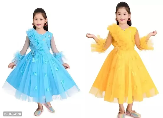 Stylish Multicoloured Cotton Embellished Frocks For Girl Pack Of 2