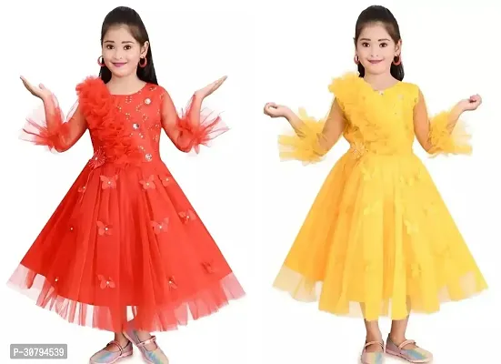 Stylish Multicoloured Cotton Embellished Frocks For Girl Pack Of 2-thumb0