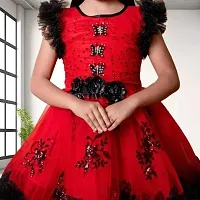 Adorable Red Net Embellished Frock For Girls-thumb1