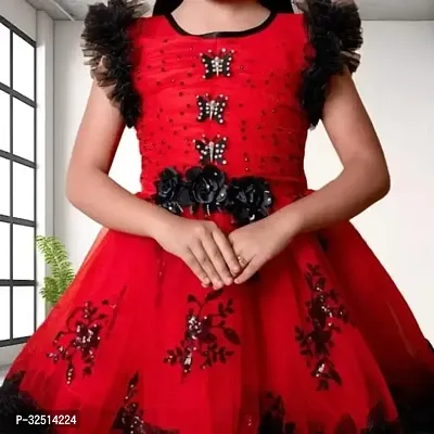 Adorable Red Net Embellished Frock For Girls-thumb2