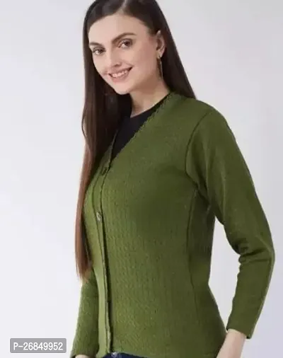 Elegant Green Self Pattern Woolen Cardigan For Women-thumb0