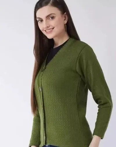 Elegant Self Pattern Woolen Cardigan For Women