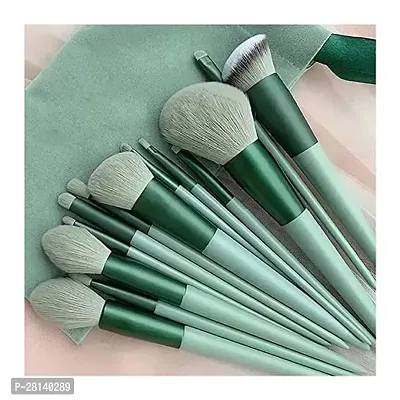 13pc Makeup Brush Set with soft fluffy pouch cosmetic makeup brush set pack of 13 with travel bag (green)-thumb0