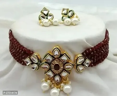 Stylish Maroon Brass Jwellery Set For Women-thumb0