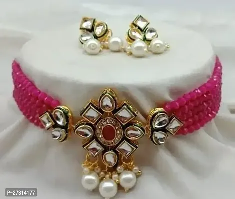 Stylish Pink Brass Jwellery Set For Women