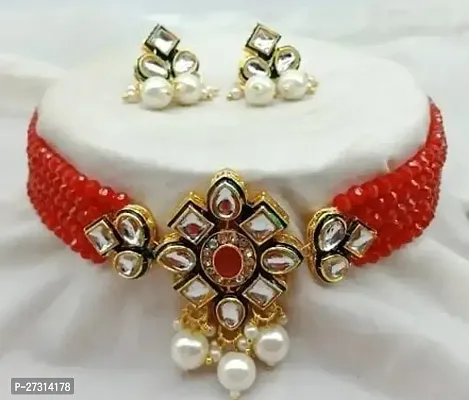 Stylish Red Brass Jwellery Set For Women